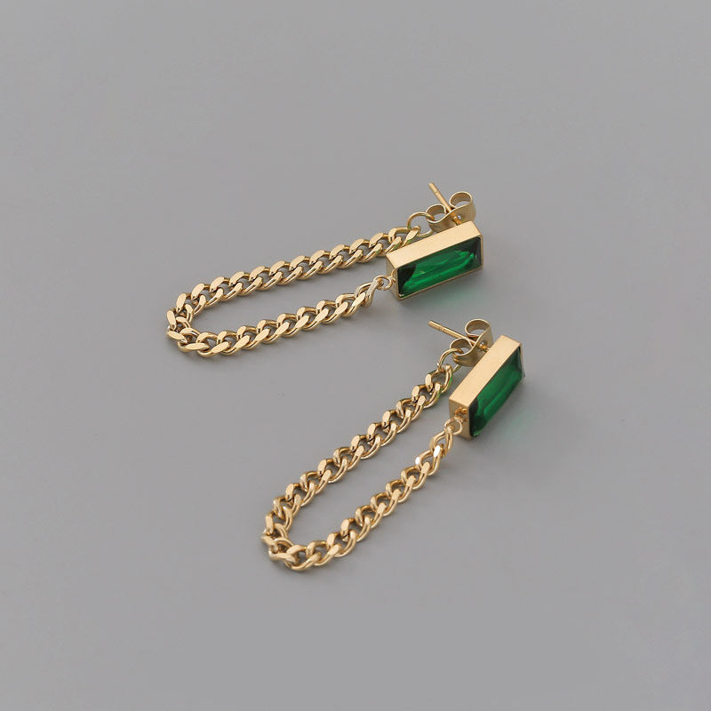 Emerald Chain Drop Earrings